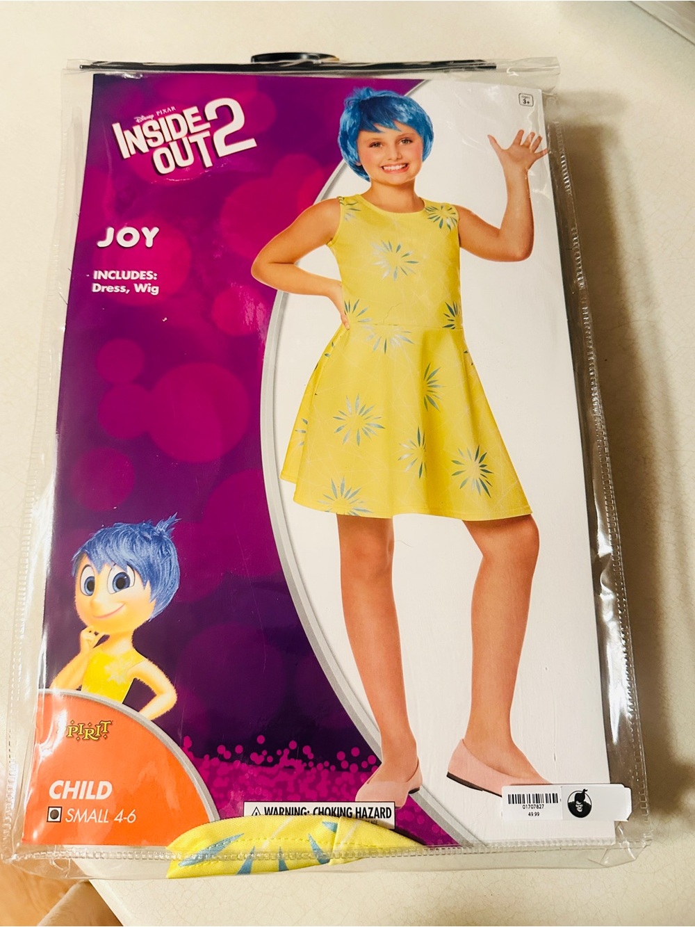 Joy Inside Out Disney Costume Kids Small 4-6